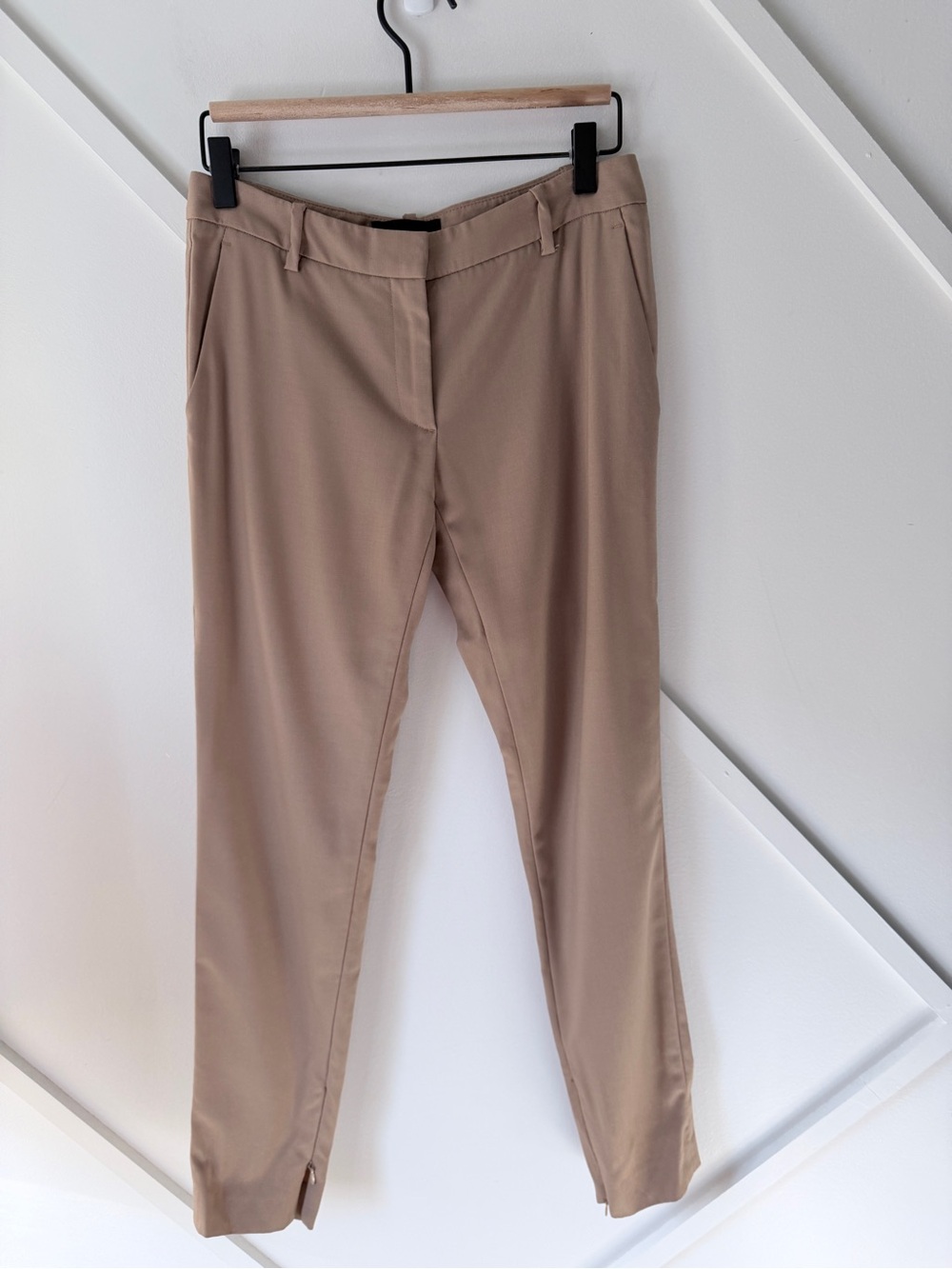 Nili Lotan Wool Slim Ankle Trousers Taupe Tan Zip Hem Pants Women’s 0 | Luxury